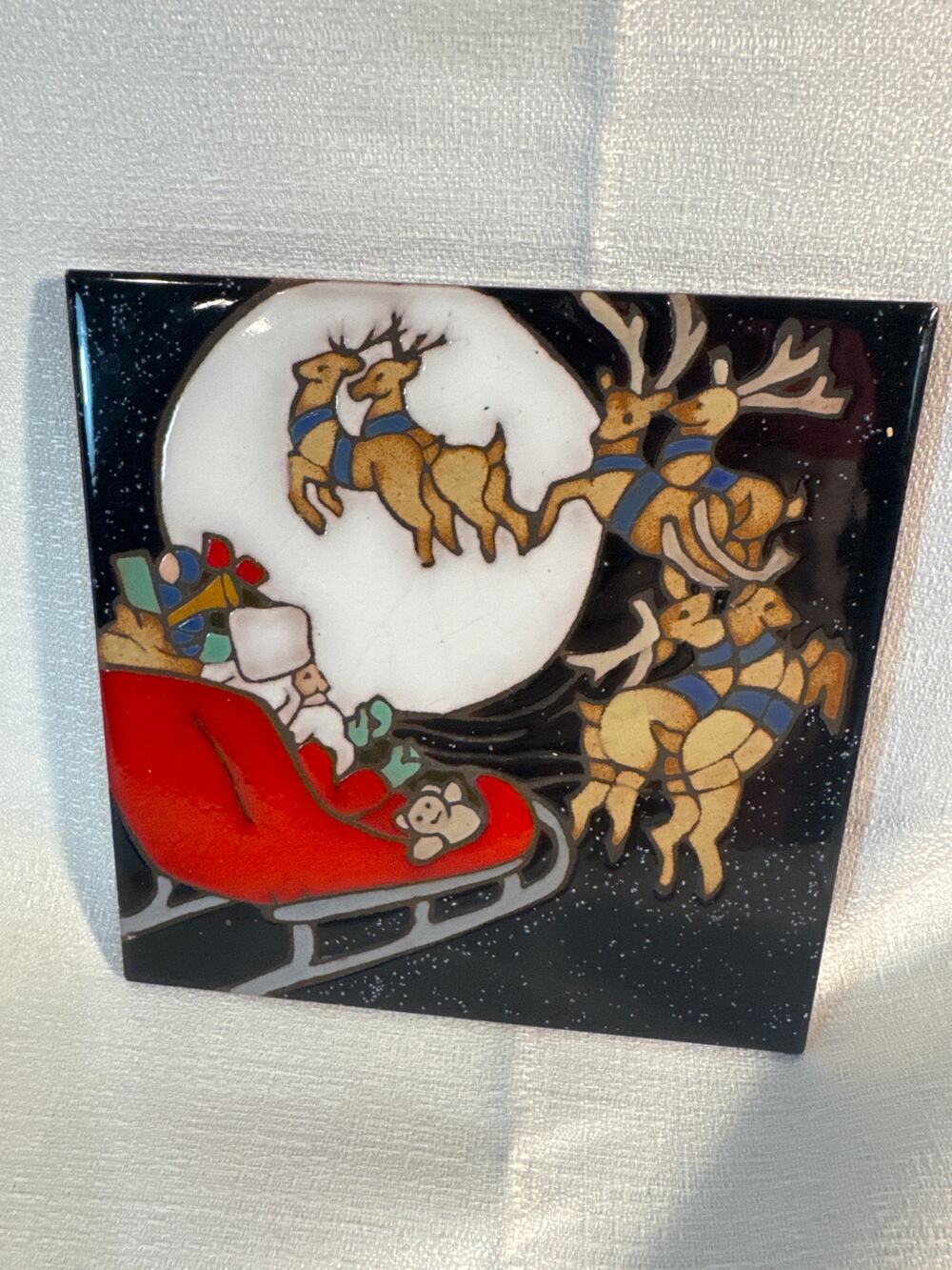 Santa & Sleigh Southwestern Art 6x6 Tile Studios San Antonio, Texas Vintage